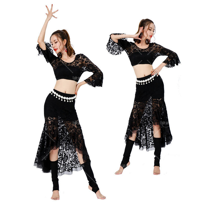 Belly Dance Long Skirt Set Performance Stage Dance Lace Suit Carnaval Disfraces Festival Rave Outfit Suits For Oriental Dance