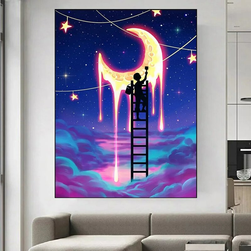 ชุดงานปักครอสติชเพชรเต็ม5D ภาพวาดการ์ตูนดวงจันทร์แบบทำมือศิลปะการปักเพชรการตกแต่งบ้าน hafty krzyzeykowe wyprzedaz