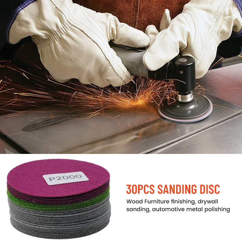 30pcs Water/Dry Sanding-Paper 3inch 75mm Hook & Loop Sanding-Discs 800 1000 1200 1500 2000 3000 Grit Sand-Paper Abrasive Tools