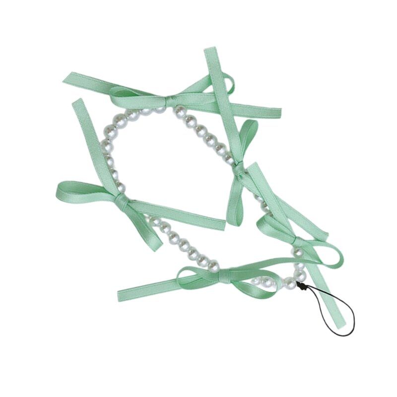 Ribbon Bowknot Charm Keychain Anti-lost Chain Fashion Pearl Beaded Pendant Keys Hanging Charm Bag Decoration Lanyard Dropship
