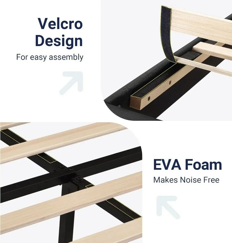 Cadre de lit à plateforme Queen Size avec planche de sauna en tissu et support à lattes en bois, matelas entièrement solutions.com