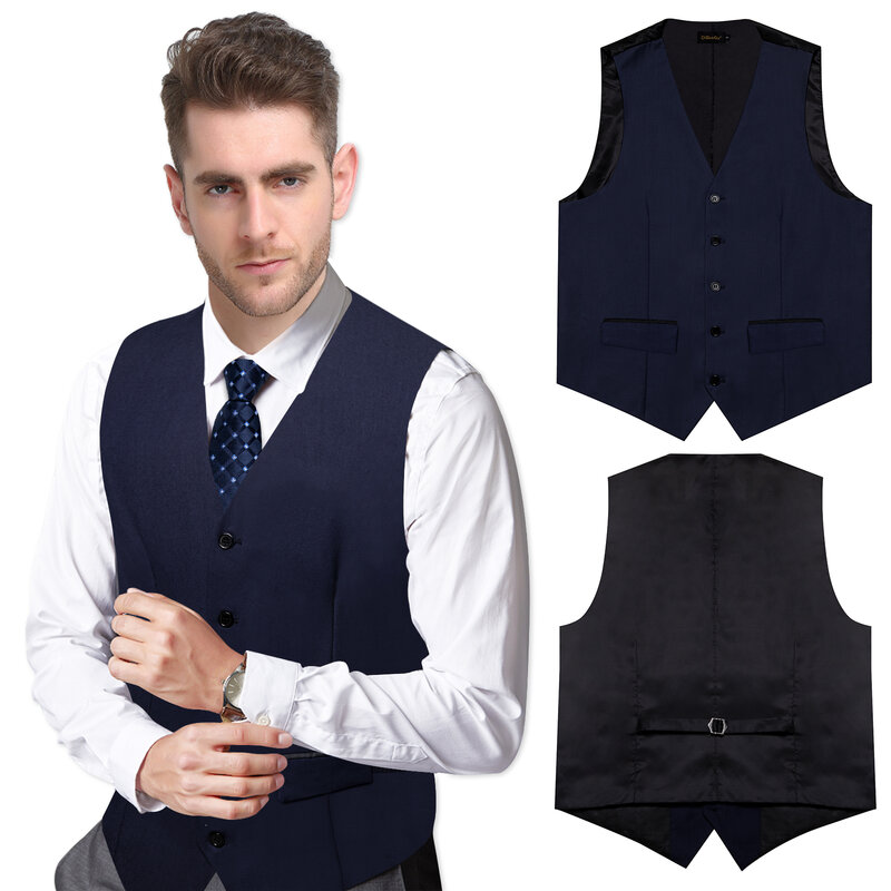 Formal Slim Dress Vest and Blue Necktie for Man tuxedo or Suit Coat Accessory Men's Black Waistcoat Male Ties Gift Free Shipping