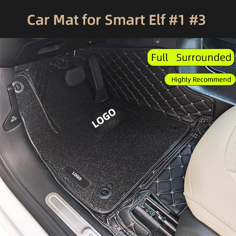 Tapetes de couro personalizados do assoalho do carro, Auto Foot Pads, Tampa do tapete do automóvel para Smart Elf #1, Smart Elf #3