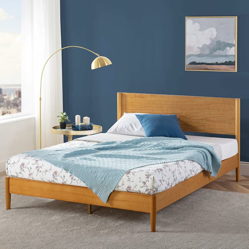 إطار سرير بمنصة خشبية من ZINUS-Allen في منتصف القرن ، أساس من الخشب الصلب ، دعامة شريحة خشبية ، تركيب سهل ، ملكة
