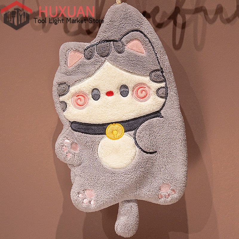 Cartoon Cat Hand Towels Cute Animal Bathroom Hanging Towel Soft Absorbent Wipe Cloth Quick Dry Children Kids Bathing Towel