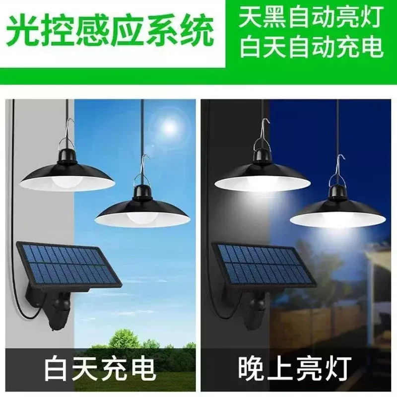 Solar Chandelier Outdoor, Waterproof LED Lamp Double-head Pendant Light Decorations with Remote Control for Indoor Shed Barn Roo