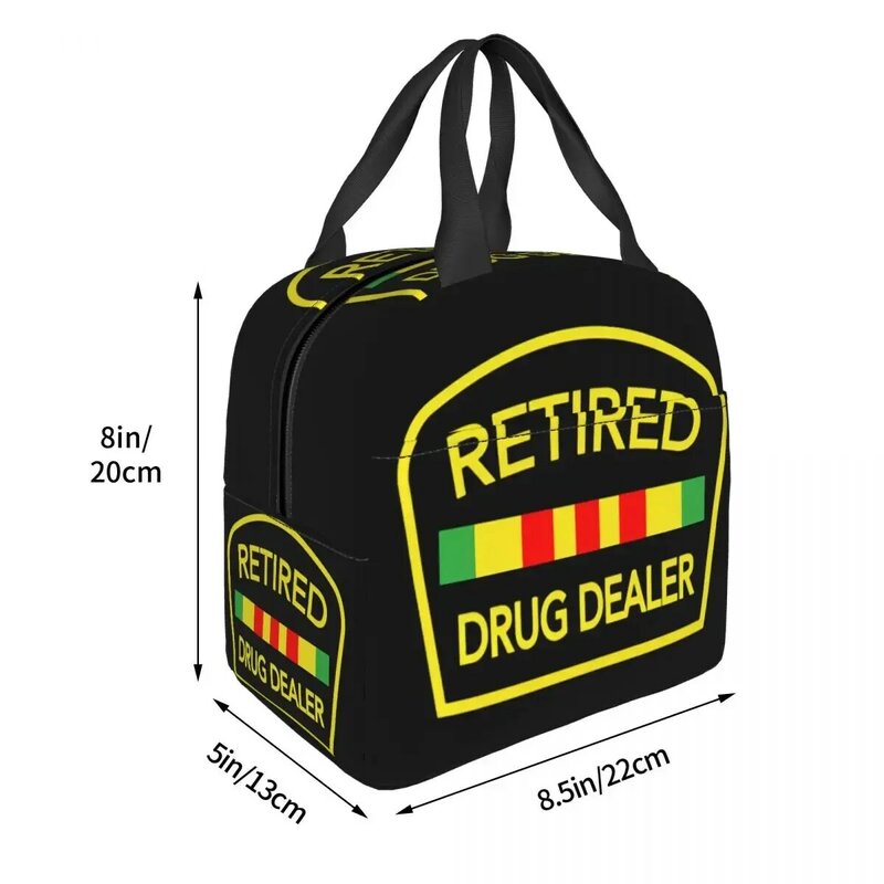 Retired Drug Dealer Insulated Lunch Bag for Women Reusable Humor Joke Quote Lunch Tote Office Picnic Travel Food Bento Box