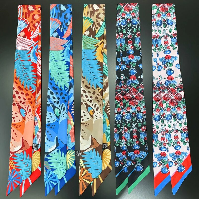 2024 New Ribbons Small Long Silk Scarf Women Luxury Women's Bags Accessories Tie Foulard Headsacrf