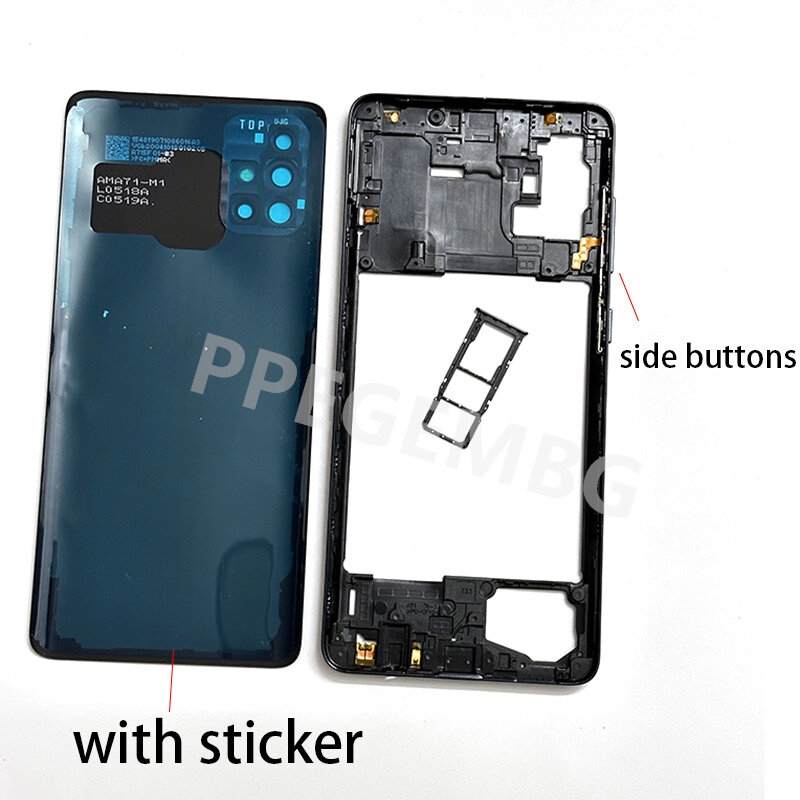Pełna obudowa A71 4G etui do Samsung Galaxy A71 A715 A715F środkowa tylna pokrywa baterii tylna klapa + obiektyw aparatu + gniazdo Sim