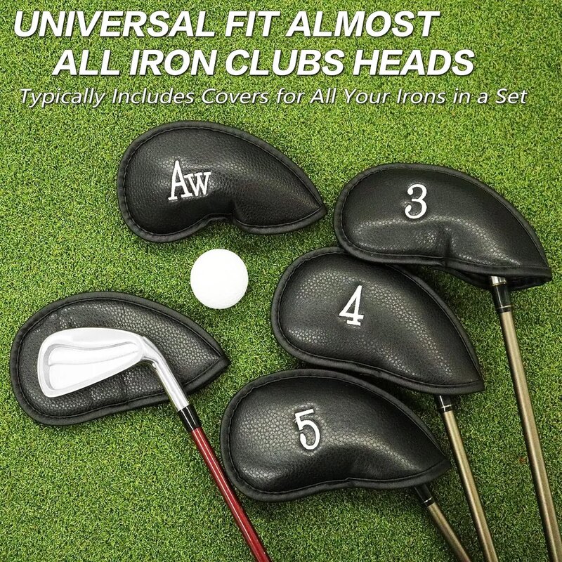 Set penutup kepala besi Golf bernilai 12 bagian, penutup kepala klub mewah kulit sintetis, Universal cocok untuk klub besi utama