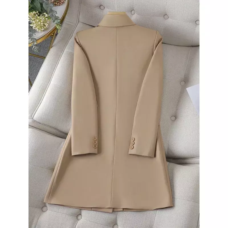 Blazer longo monocromático para mulheres, jaqueta formal para senhoras, damasco e preto, roupa de escritório, casaco feminino, outono e inverno