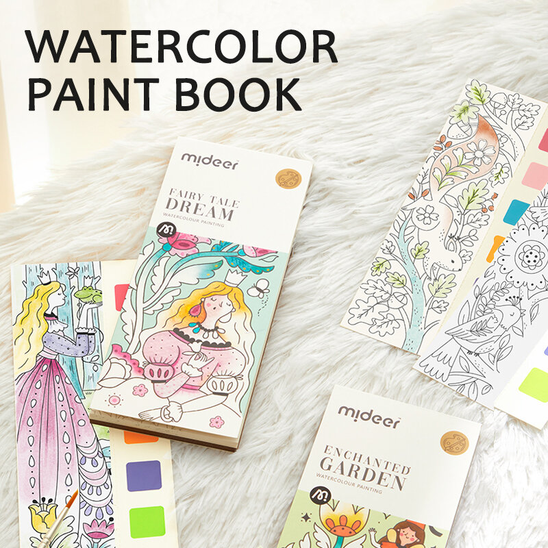6 Colors 20Sheet Solid Watercolor Coloring Book Paint Set Water Color Pigment & Paint Brush Children Diy Bookmark Art Supplies