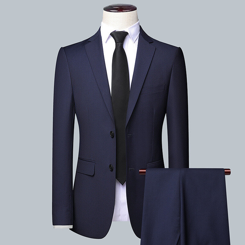 Boutique (Blazer + Trousers) Men's British Style Elegant Fashion High-end Simple Casual Gentleman Best Man Suit Two-piece Suit