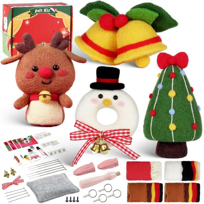 Weihnachts nadel Filz-Kit für Anfänger Kinder DIY Wolle Kunst Stochern Material Kit hand gefertigte Spielzeug Nadel Filz-Kit für Starter