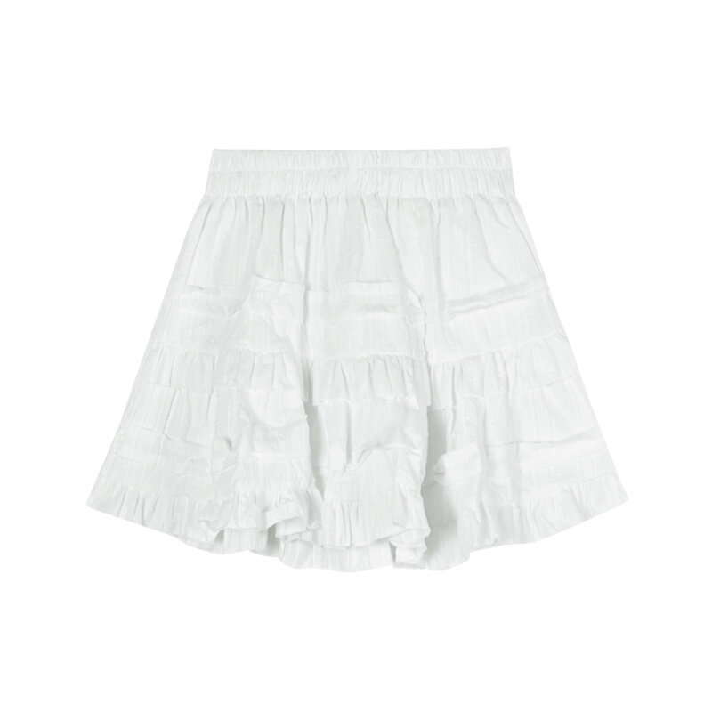 Rok putih celana wanita model A-line rok pendek musim panas rok Mini pinggang tinggi gaya balet Puffy rok kue A-line