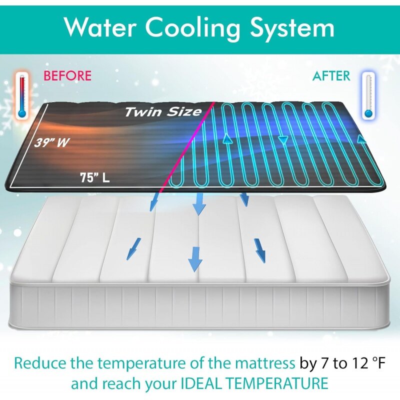Amorson B10 bed cooling system-New 2024-twin-75 L x 39 W - 100% cotton mattress cooling bed pad for night sweeats-water