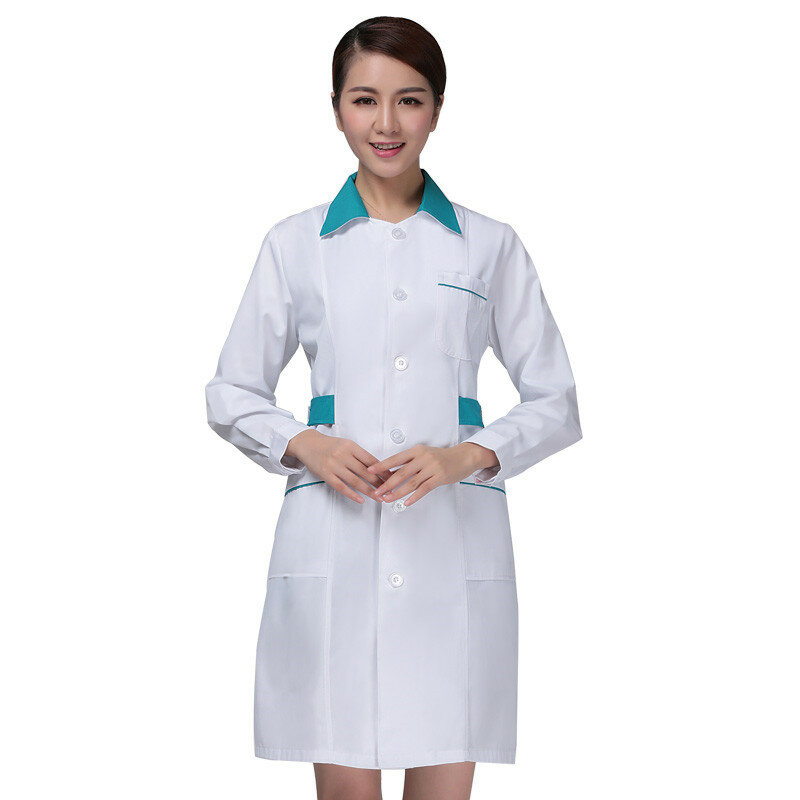 Autumn and Winter Thickening Long Sleeve Nurse Clothing Women White With Green Collar Coat Hospital Garment Medical Work Uniform