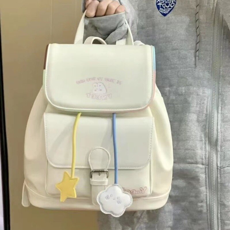 Xiuya-Sac à dos en cuir blanc pour femmes, petits sacs esthétiques pour étudiants, sacs à dos décontractés pour jeunes femmes, design coréen mignon, nouvelle mode