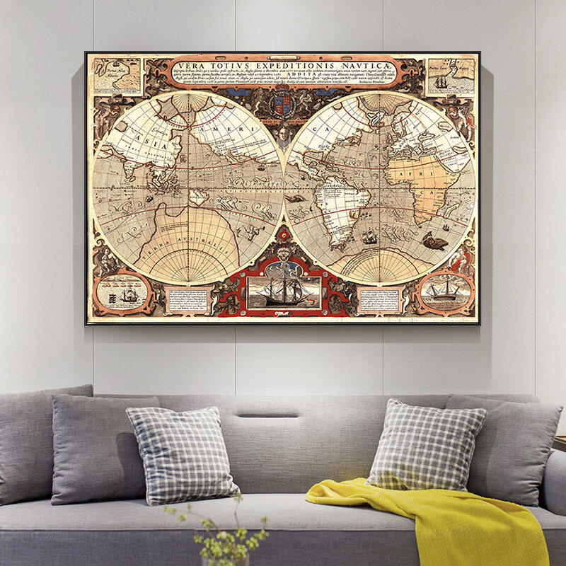 Винтажная карта мира, большой постер с глобусом, нетканый холст, картина, настенная наклейка, карта, домашний картины для украшения стен, 150x100 см