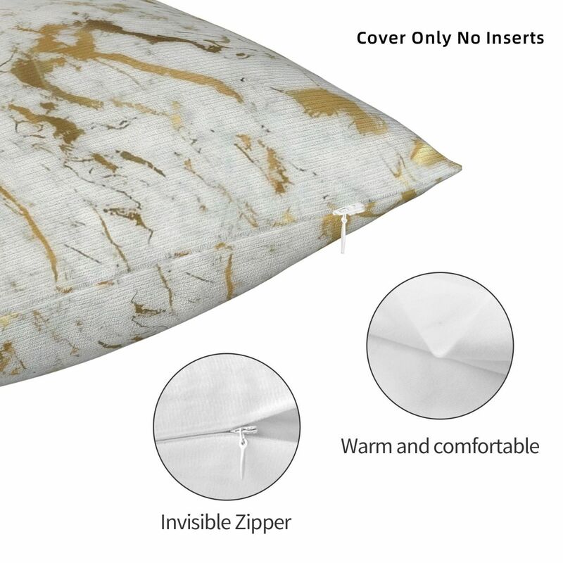 Gold Marble On White Square Pillowcase Pillow Cover Polyester Cushion Zip Decorative Comfort Throw Pillow for Home Living Room