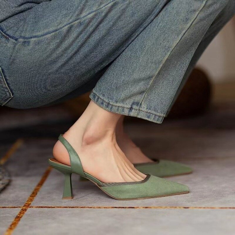 Сандалии женские с острым носком, пикантные босоножки на тонком каблуке, универсальная модная обувь на высоком каблуке, сказочный стиль, лето 2024