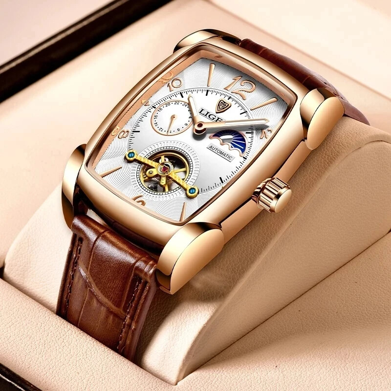 LIGE Tourbillon orologi meccanici automatici da uomo Top Brand Luxury Fashion orologio da uomo scheletro impermeabile Montre Homme 2024