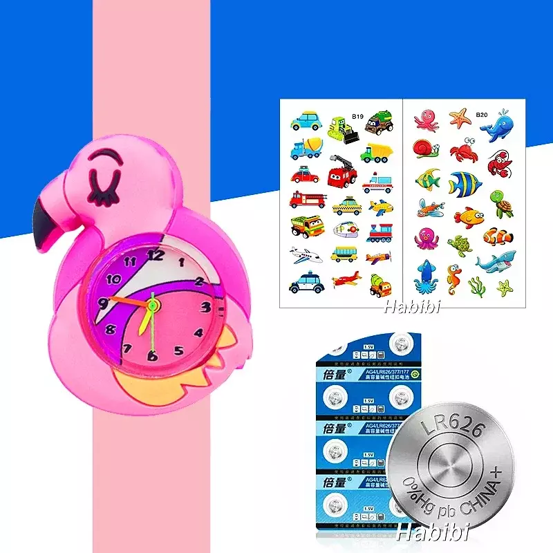 Kartun Toucan Flamingo anak-anak jam tangan hadiah ulang tahun bayi jam waktu belajar anak perempuan anak laki-laki anak-anak menonton mainan baterai cadangan