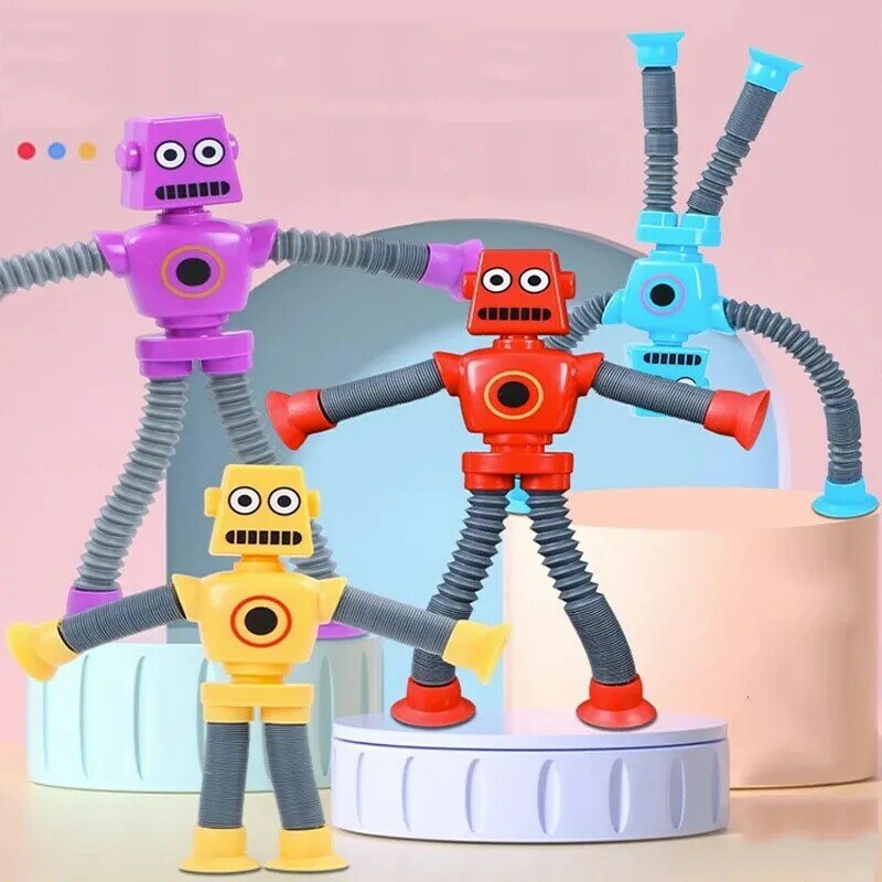 Variable Telescopic Robot Kids Fidget Toys Funny Cartoon Giraffe Baby Suction Cup Toy DIY Puzzle Stress Relief Toys for Children