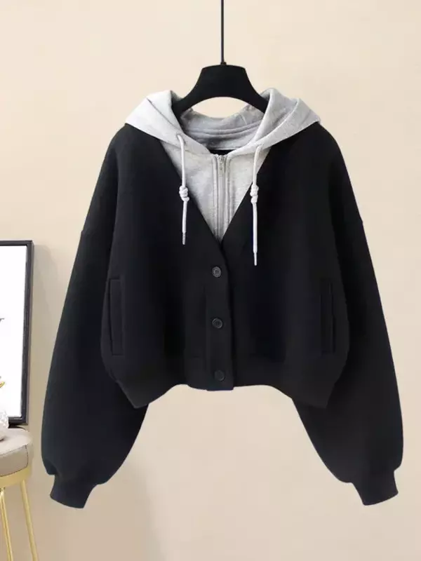Damen Sweatshirt Anzug Frauen High Street gefälschte zweiteilige Kapuzen jacke