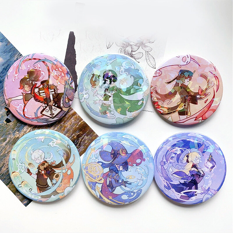 Game Genshin Tinplate Brooch Pins Anime Badge Cosplay Yae Miko Xiao Zhongli Accessories For Clothes Backpack Decoration Gift