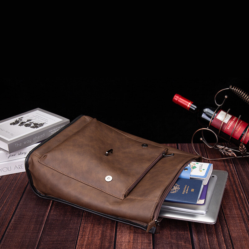 Men's Korean Style Leather Shoulder Bag Fashionable Travel Backpack Casual Laptop Bag