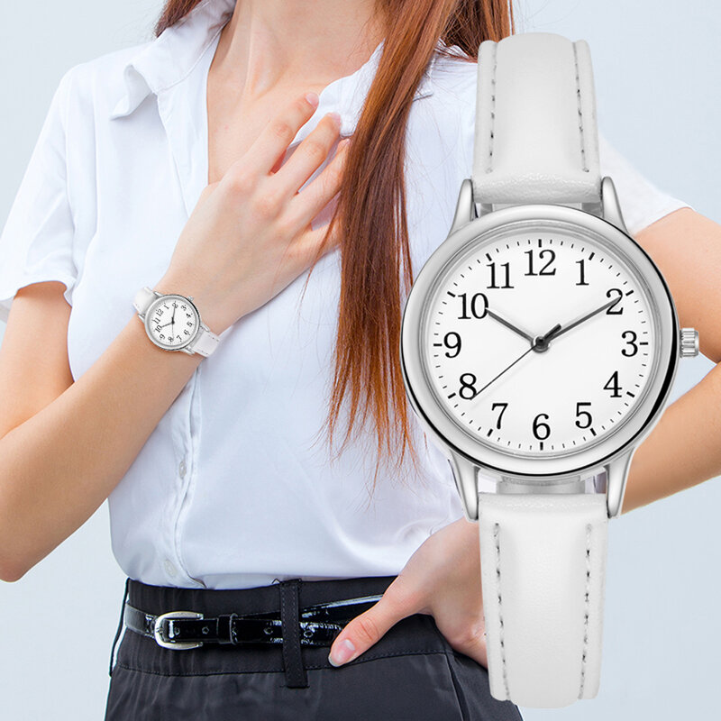 Japan Movement Women Quartz Watch Easy to Read Arabic Numerals Simple Dial PU Leather Strap Lady Candy Color