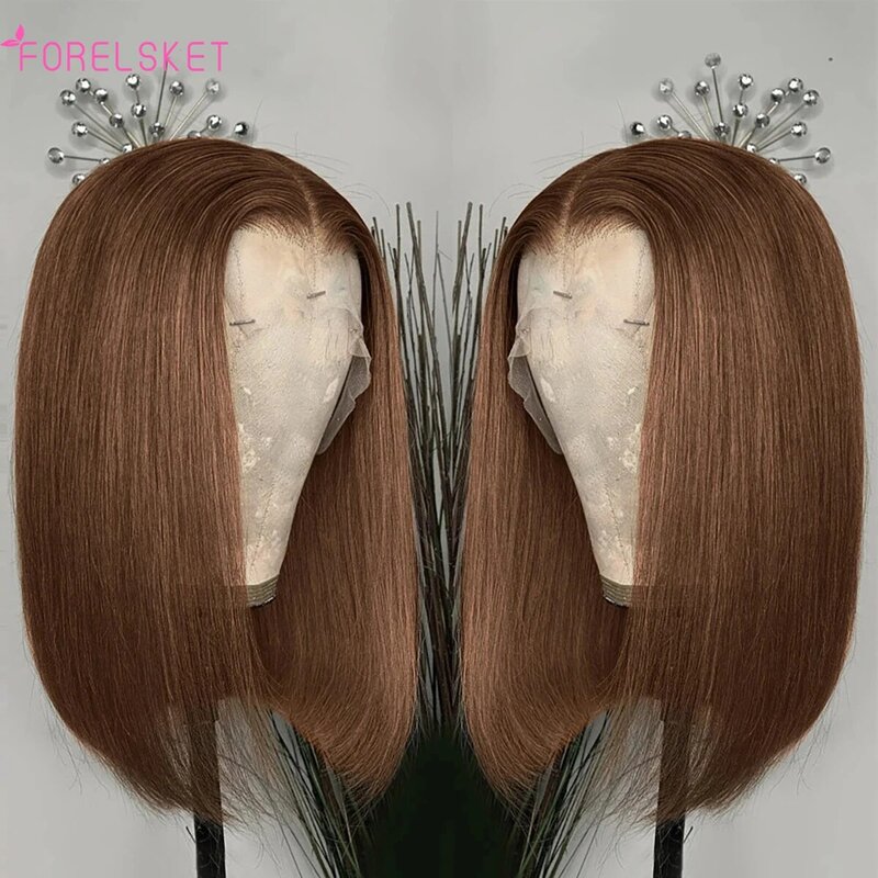 Chestnut Brown T Part Lace Bob Wig #4 Dark Chocolate Brown Brazilian Straight 13x4 Short Bob Human Hair Lace Frontal Wigs
