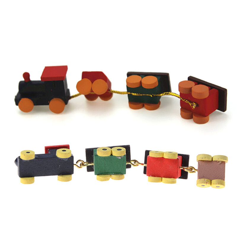 1/12 Dollhouse Miniature Cute Painted Wooden Toy Train Set