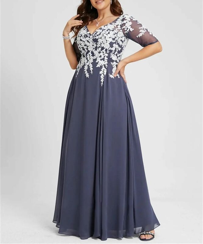 Long Mother of The Bride Dresses for Wedding 2024 Chiffon V-Neck Formal Evening Gown with Slit