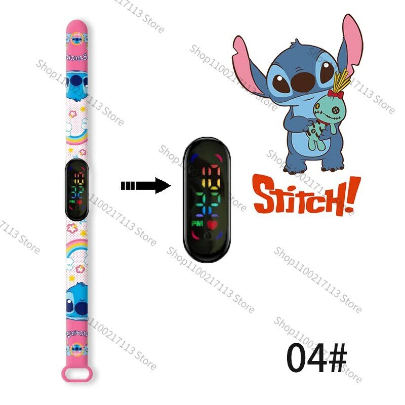 Детские часы Disney Stitch, мультяшный персонаж, светящийся браслет, часы со светодиодным сенсорным экраном, водонепроницаемые спортивные детские часы, подарки