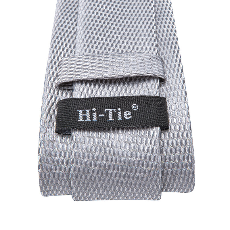Hi-Tie Grey Plaid Elegant Men Tie Jacquard Necktie Accessory Daily Wear Cravat Wedding Business Party Hanky Cufflink Wholesale