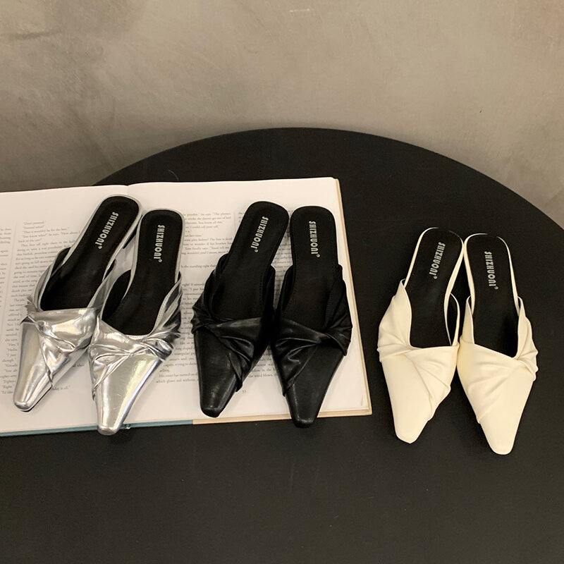 Desainer musim panas wanita sandal Mules mode elegan kristal dangkal sepatu selop wanita kasual luar ruangan flat Sandalias