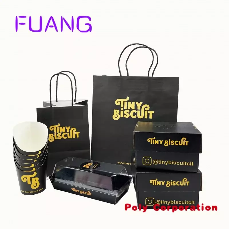 Custom  Black design whole sets restaurant takeaway out food packaging bags and box