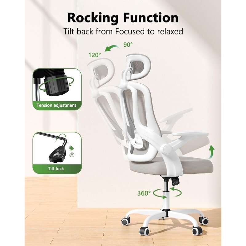 Kursi kantor, kursi komputer ergonomis punggung tinggi dengan sandaran tangan 3D, penyangga pinggang, kursi komputer jaring dengan sandaran kepala yang dapat disesuaikan