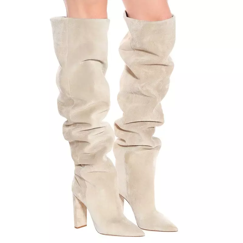 Stivali sopra il ginocchio donna nuovo Design pelliccia scarpe invernali calde moda donna tacco alto stivali alti alla coscia calzature lunghe da donna