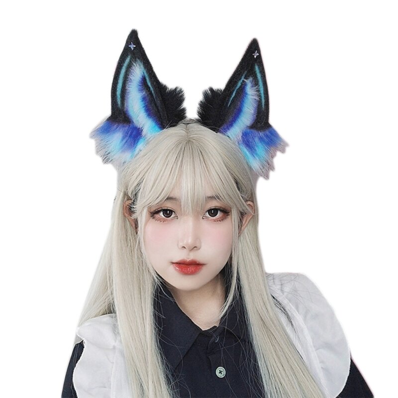 Y166 Wolf Ear Hairband Animation Maid Hairhoop Halloween Dress Up Party Hair Decors