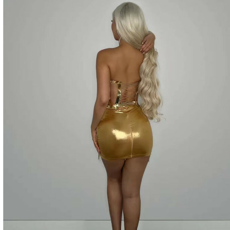 تخصيص الذهب اللون المرأة مثير قبالة الكتف التسلق الترتر شرابة عيد ميلاد Bodycon فستان قصير الأداء مخصص