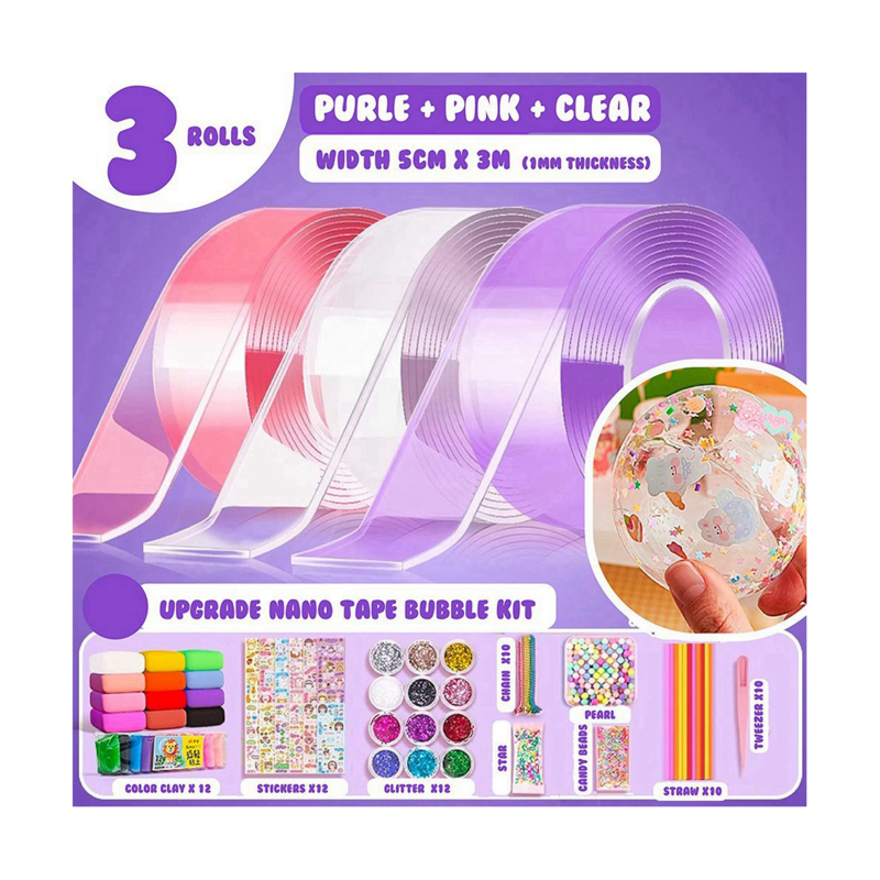 Colore Nano Tape Bubble Kit per bambini Magic Sticky Ball fai da te bolle elastiche Nano Tape Toys nastri Bubblable a doppia faccia
