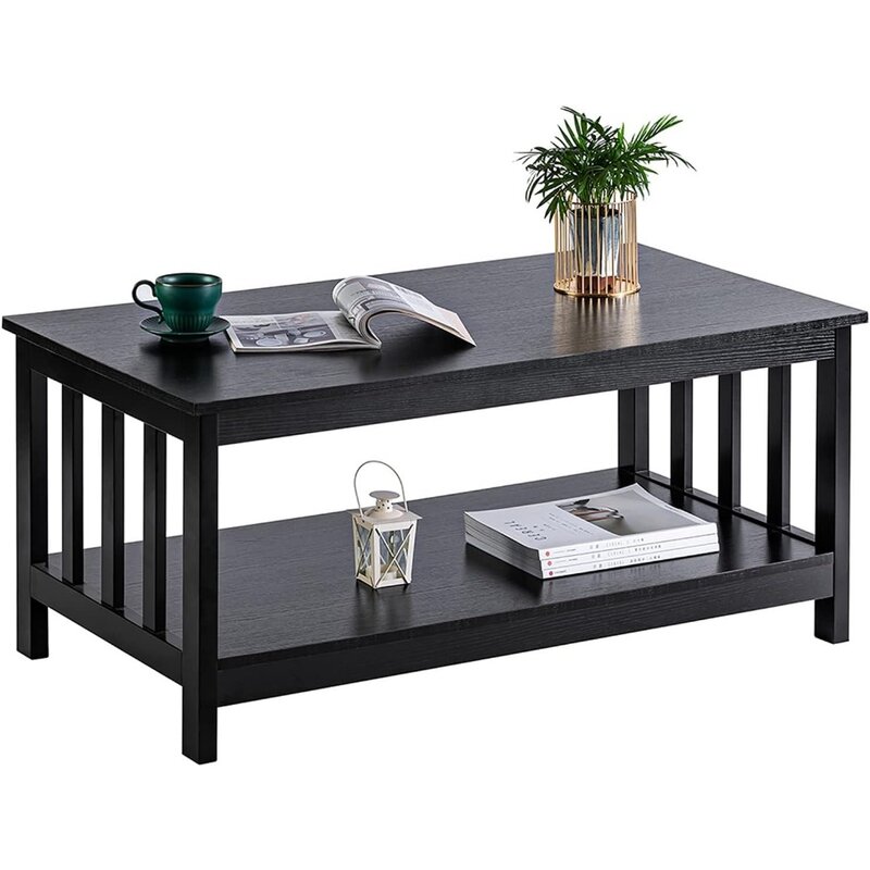 ChooChoo-mesa de centro Mission, mesa de madera negra para sala de estar con estante, 40 negro