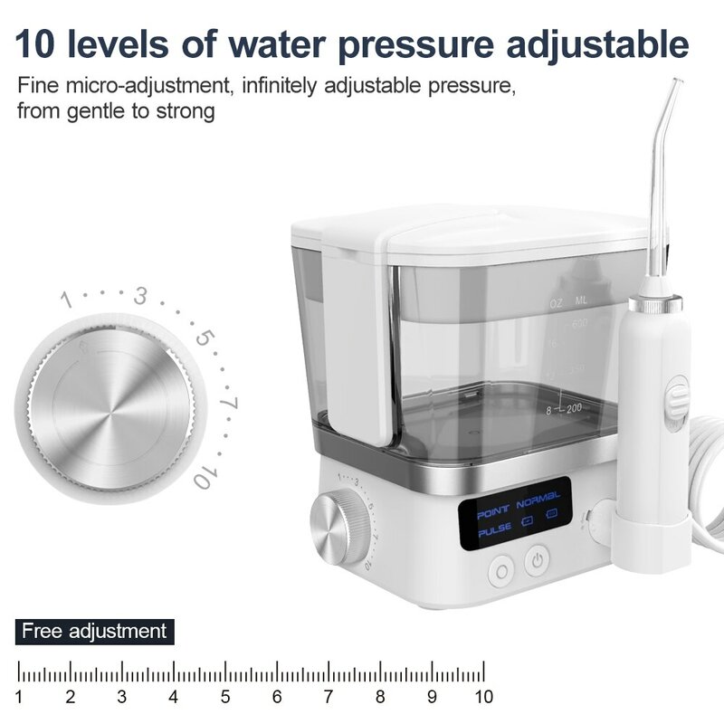Irrigador Oral recargable por USB, limpiador Dental portátil con chorro de agua, tanque de agua de 600ML, 10 niveles, para el hogar