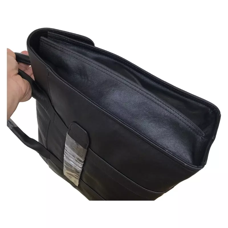 Leather Men's Fashion Personality Portable Briefcase Business Pendulum Large Capacity Black Zipper Closure Computer Shoulder ba