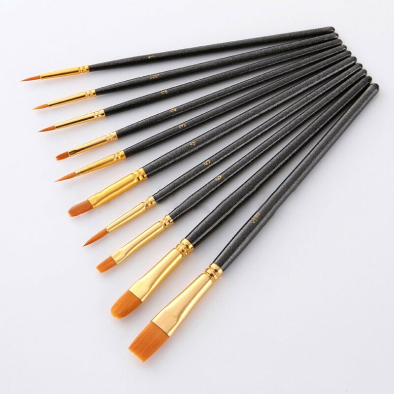 10PCS  Durable Artist Nylon Paint Brush Professional Watercolor Acrylic Wooden Handle Painting Brushes Art Supplies Stationery