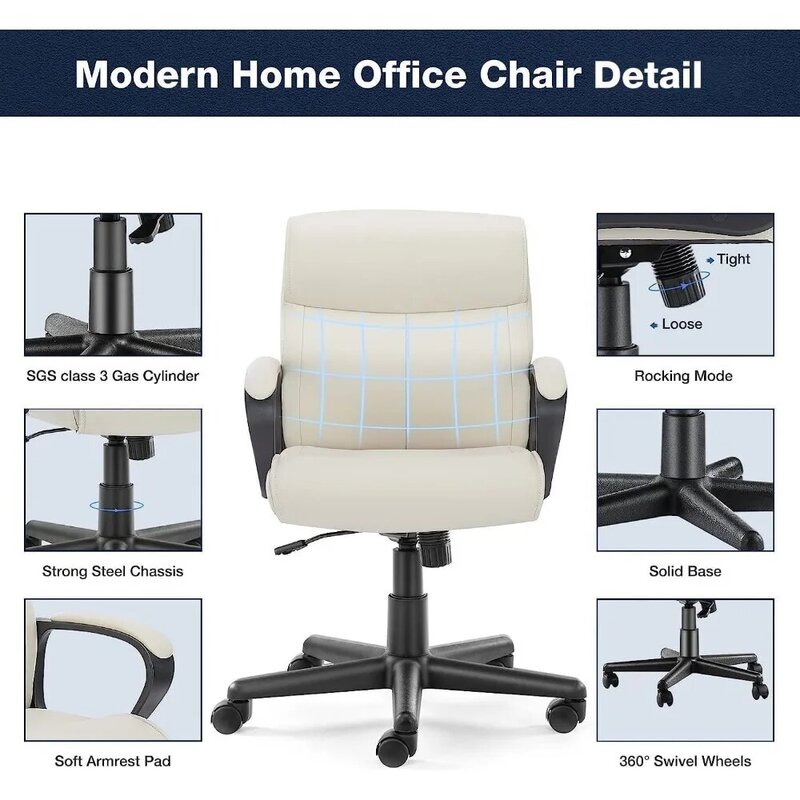 Olixis Executive Office Stuhl mit gepolsterten Armlehnen höhen verstellbar, 360-Grad-Drehgelenk, Lordos stütze, PU-Leder