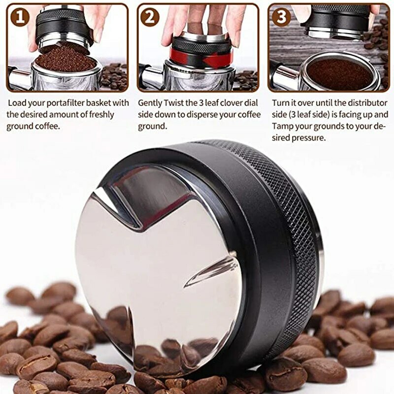 AliExpress Collectie 51/53/58mm Koffieverdeler & Tamper, Dual Head Coffee Leveler Past, verstelbare diepte-Espresso 3 gebogen